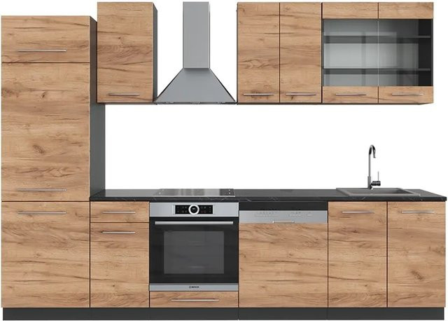 Vicco Fame-Line Küchenzeile Goldkraft Eiche Anthrazit modern B/H/T: 300 x 82 x 60 cm - Bild 1