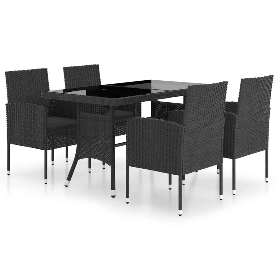 vidaXL 5-tlg Garten-Essgruppe aus Poly Rattan und Glas in Schwarz - Bild 2