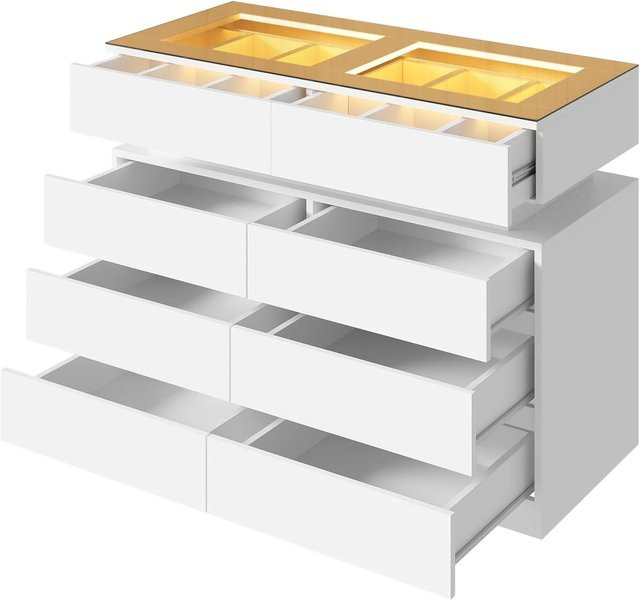 okwish Sideboard Modern in Weiß mit LED-Beleuchtung und Glaselementen, B/T/H: 100 x 45 x 76 cm - Bild 1
