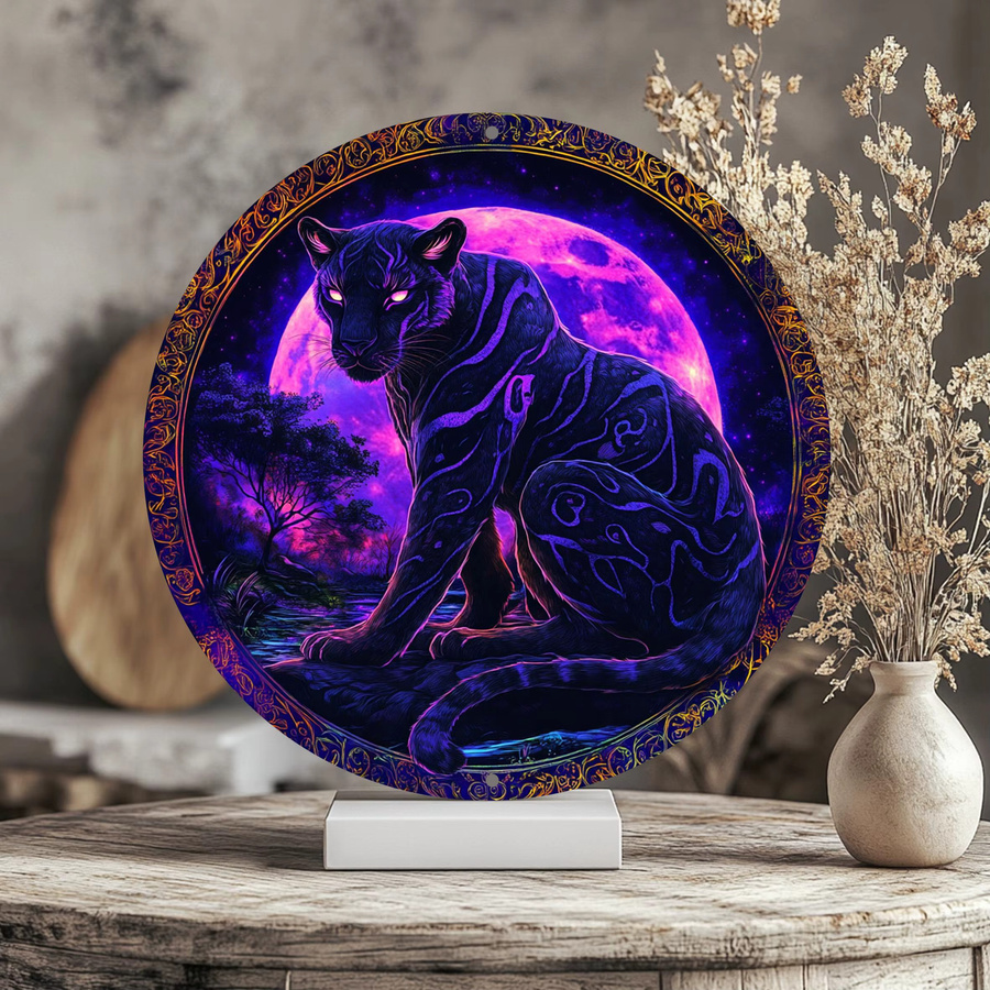 Rundes Aluminiumschild Potdemiel mit Vintage Black Panther Motiv, Durchmesser: 20,32 cm, Metall-Wanddeko in Schwarz und Multicolour - Bild 4