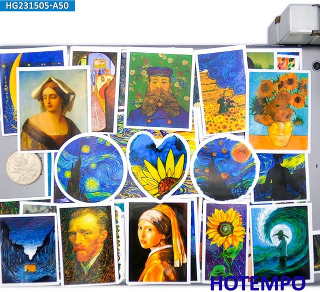 50 Stück Van Gogh Ölmalerei Stil Kunstmuster Aufkleber von Binchi Outdoor Product in Multicolour für Laptop, Telefon, Gitarre und Koffer - Bild 1