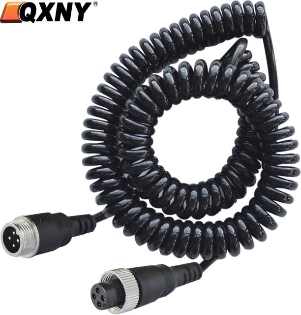 QXNY 4PIN Feder-Teleskopdraht Spiralkabel in Schwarz als dehnbares Verlängerungskabel für Bus, LKW, Wohnmobil, Monitor und TV-Kamera-Verbindungen - Bild 1