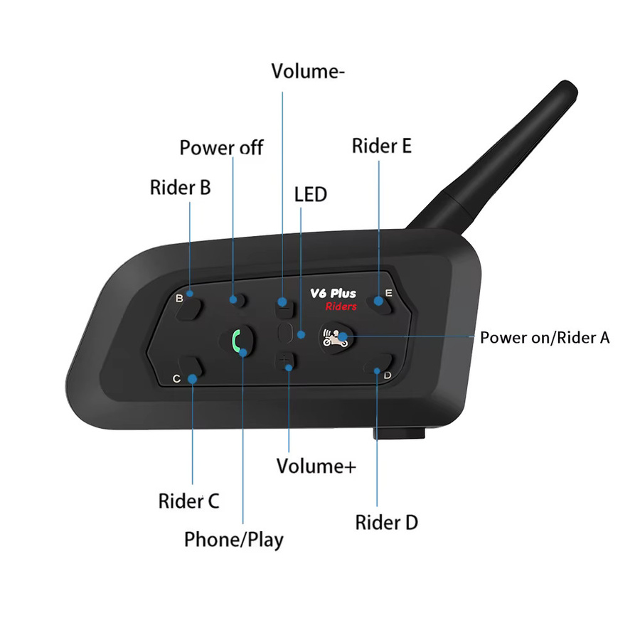 kebidumei V6 PLUS Motorradhelm-Gegensprechanlage Bluetooth-Headset in Schwarz mit 1500 m Reichweite für 6 Fahrer, Vollduplex-Kommunikator und wasserdichter Musik-Player - Bild 4