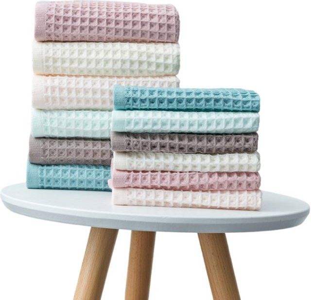 Inyahome Badetuch-Set aus Frottee-Baumwolle mit Waffelmuster in Farbe Waffle Cream, schnell trocknend und saugfähig - Bild 1