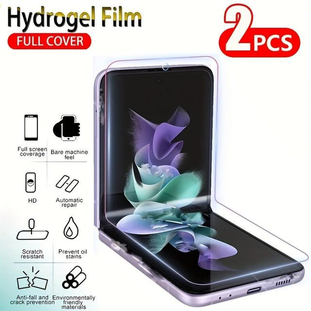 2 Stück Hydrogel Displayschutzfolie für Samsung Galaxy Z Flip5, Z Flip4 5G und Z Flip3, weiß, transparent - Bild 1