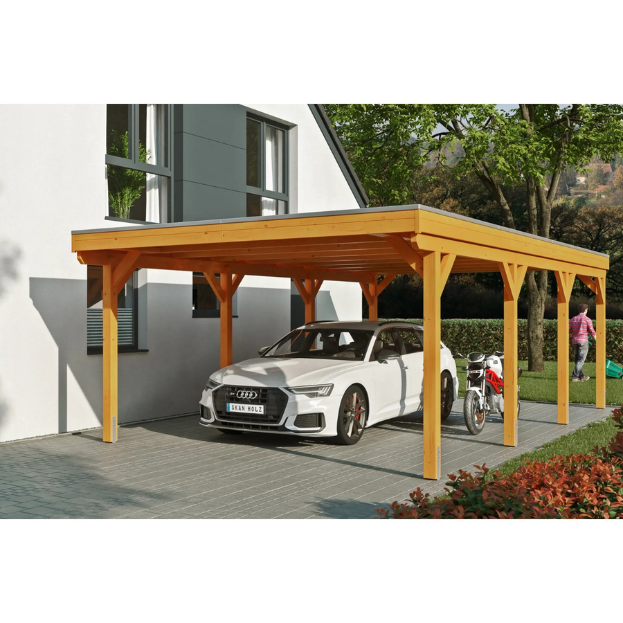 Skan Holz Carport Grunewald aus Fichte und Leimholz mit EPDM-Dach in Beige, B: 427 cm, T: 796 cm, H: 251 cm - Bild 2