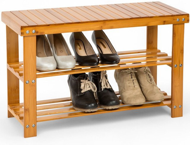 tectake Schuhbank aus Bambus in Braun mit 3 Ebenen, B/T/H: 70 x 28 x 45,5 cm - Bild 1