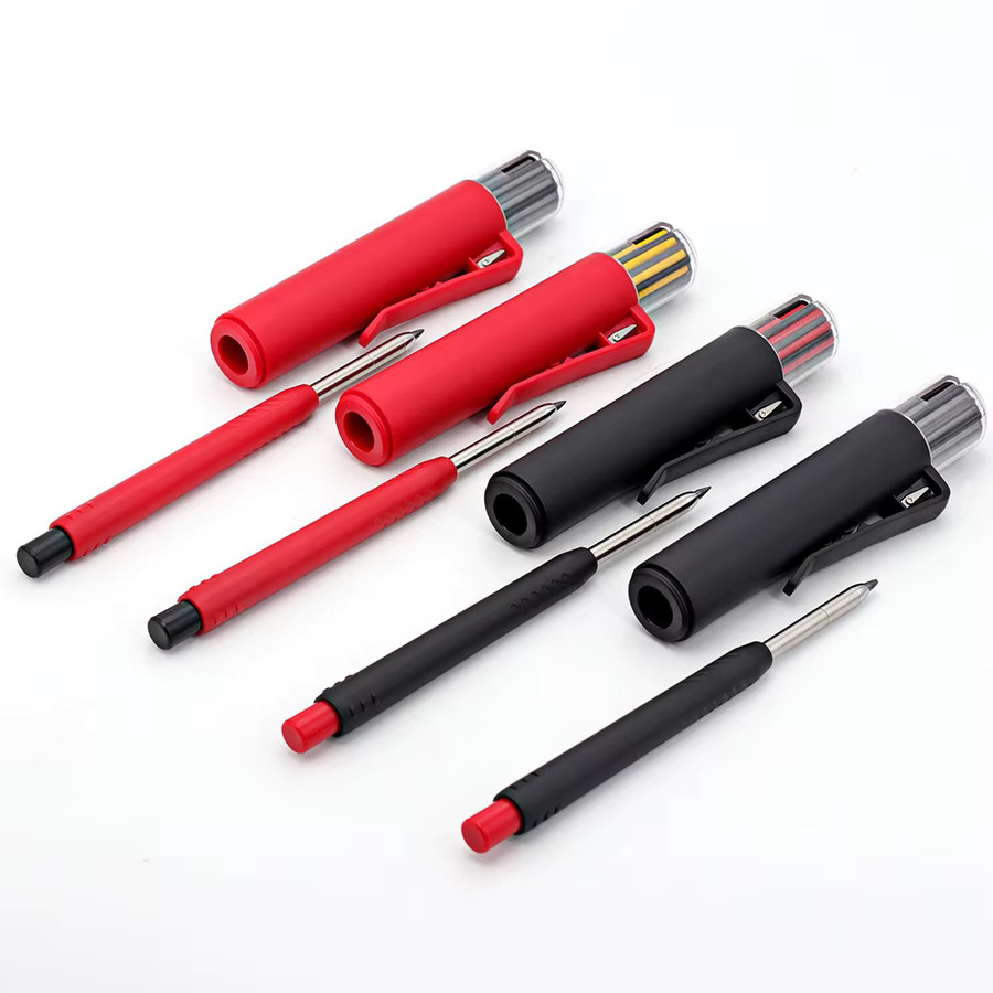 JOMPENS 3-in-1 Holzbearbeitungsstift Set in Rot mit 2,8 mm Ersatz-Bleistiftminen und drehbaren Kernen für präzise Markierungen in tiefen Löchern - Bild 4