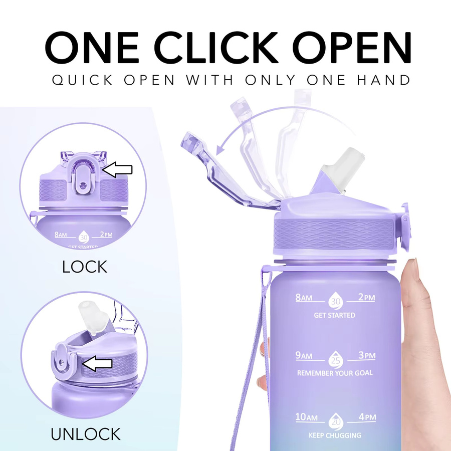 WRELS Sport Trinkflasche mit Strohhalm aus Kunststoff, Auslaufsicher und Hitzebeständig, Regenbogen Farbverlauf in Pink und Multicolour, Unisex Trinkbecher für Outdoor und Fitness - Bild 1