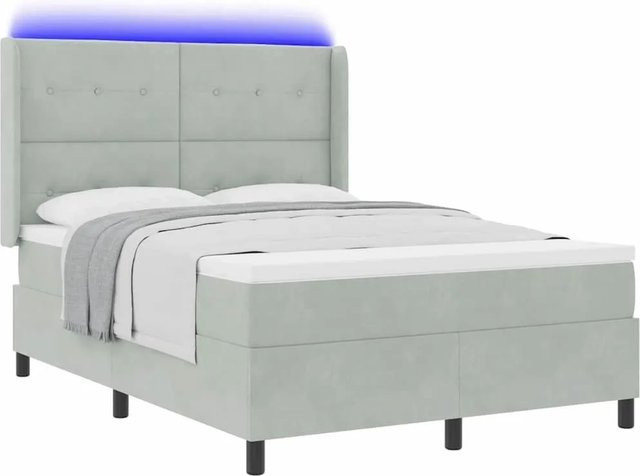 vidaXL Boxspringbett mit Matratze und LED-Unterbettbeleuchtung aus Samt in Hellgrau, B/T/H: 160 x 200 x 28 cm - Bild 1