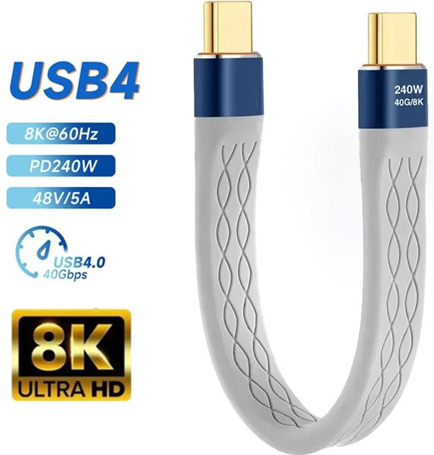 AILEHKUO USB-C auf Typ-C Kabel mit 240W PD Schnellladefunktion, Thunderbolt 3 Unterstützung, 40 Gbps Datenübertragung und 8K@60Hz Auflösung - Bild 1