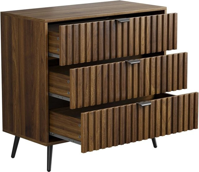 okwish Kommode mit 3 Schubladen für den Flur in Braun, Mid-Century Design, B/T/H: 80 x 38 x 78 cm - Bild 1