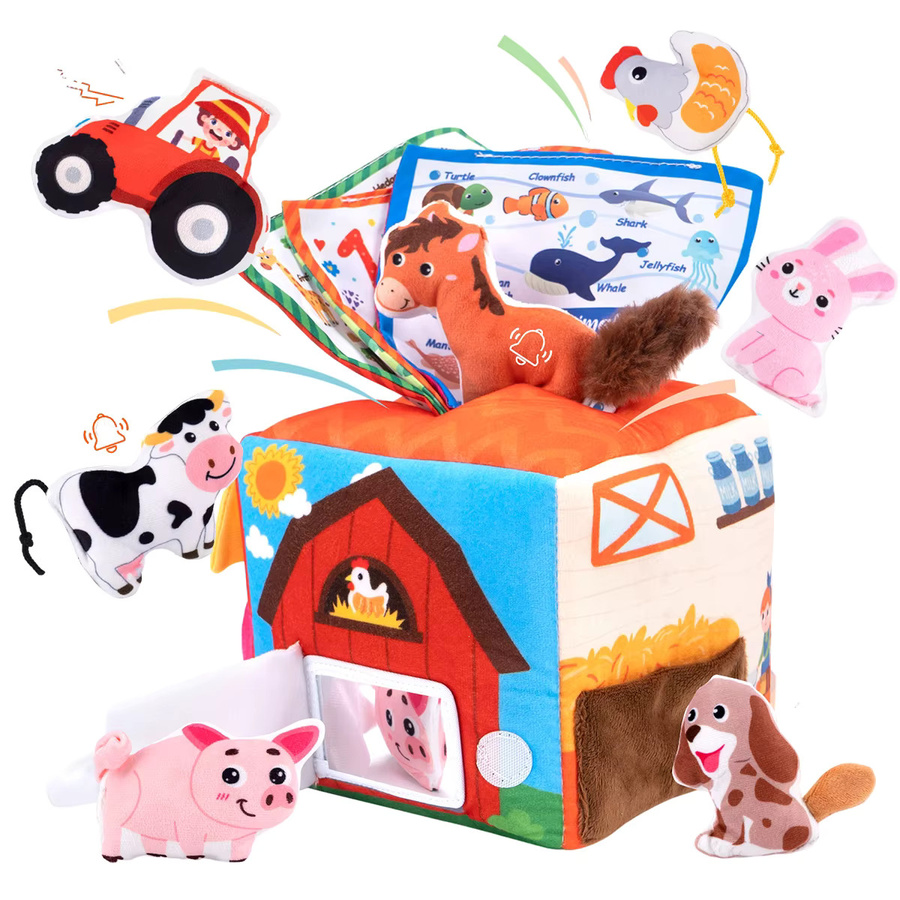 Yunhuisheng Plüsch Baby Tissue Box mit Sound Bauernhof Tiere Montessori Spielzeug für Neugeborene und Kleinkinder, Mehrfarbig - Bild 6