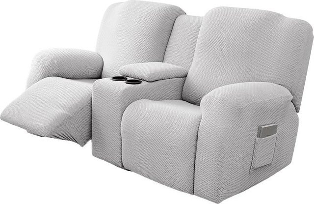 8-teiliges wasserdichtes Set Sofaüberzüge für 2-Sitzer Relaxsofas in Grau aus Polyester mit rutschfester Oberfläche - Bild 1