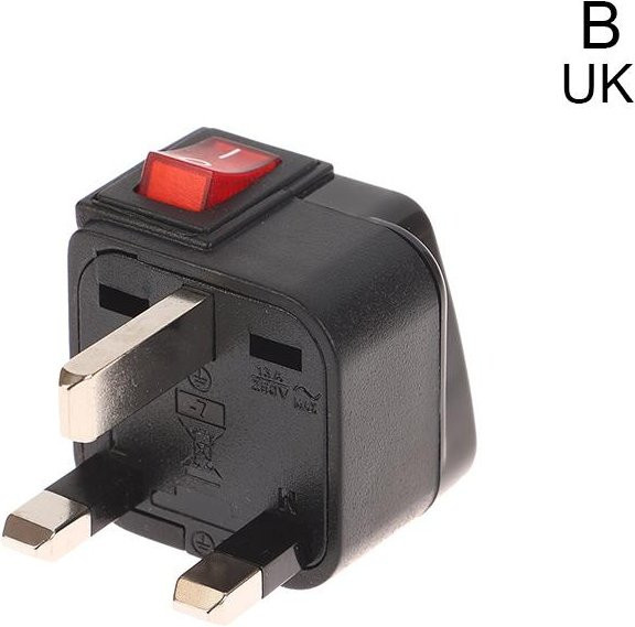 Universeller Reise-Steckadapter für US, EU, UK und AU mit Ein/Aus-Schalter, 10A/13A, 250V, Schwarz - Bild 1