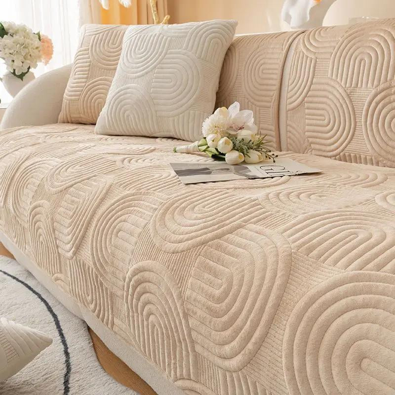 Beige Samt Kissenbezug im französischen Stil, gesteppt und rutschfest, B/H: 45 x 45 cm - Bild 1