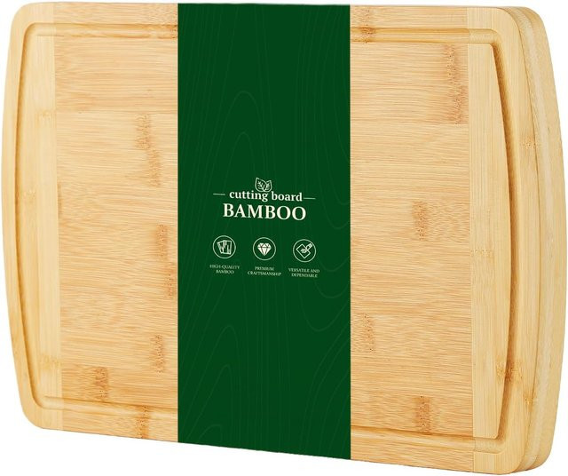 Garvee Bambus-Schneidebrett mit Saftrille, braunes Mehrzweck-Holz-Hackbrett und Charcuterie-Servierbrett, B/T/H: 40,64 x 25,4 x 2,54 cm - Bild 1