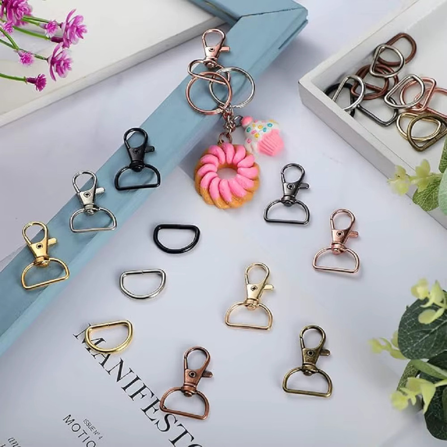 Schlüsselanhänger-Clip Set mit D-Clips, drehbaren Karabinerhaken und D-Ringen in Gold aus Metall für Handtaschen-Hardware und Nähprojekte - Bild 2