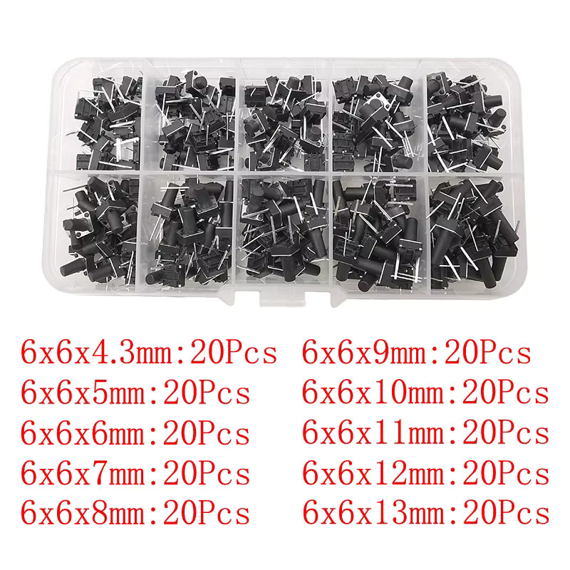 LOCHEUK Micro Tactile Switch 2 Pin Push Button Momentary Schalter, Schwarz, B/H/T: 6 x 6 x 4,3 mm bis 13 mm - Bild 3