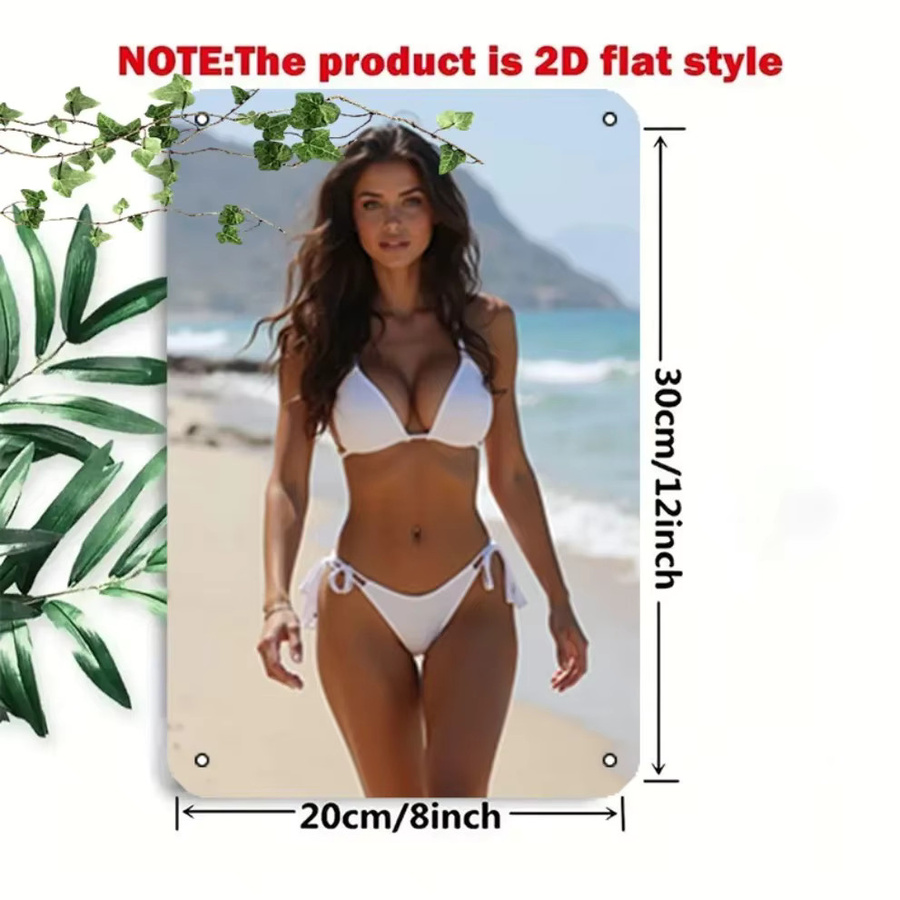 CIFBUY Retro-Strand-Wandschild aus Metall mit Bikini-Motiv in Weiß und Multicolour, B: 20,3 cm, H: 30,5 cm - Bild 3