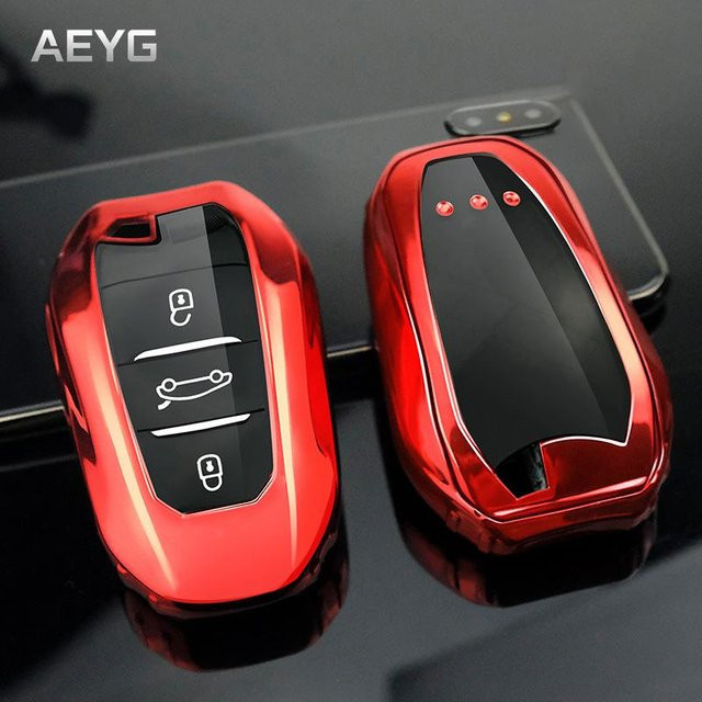 Weiche TPU-Autoschlüsselhülle mit Schlüsselanhänger in Rot für Peugeot 308 408 508 2008 3008 4008 5008 und Citroen C4 C6 C3-XR - Bild 1