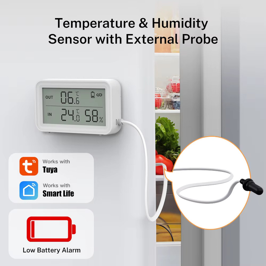 Tuya Smart WiFi Zigbee Temperatur- und Feuchtigkeitssensor mit 2,36-Zoll-LCD und externem Temperaturfühler für Kühlschrank und Aquarium, Farbe: Weiß, kompatibel mit Google Home und Yandex - Bild 3