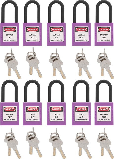 10er Set GoolRC Sicherheitsvorhängeschloss aus Kunststoff, violett, 38 mm Durchmesser, staubdicht und isolierend für Fabriken und Baustellen - Bild 1