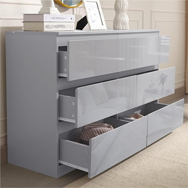 HTI-Living Sideboard Kenji modern mit 8 Schubladen in Hochglanz Grau - Bild 1