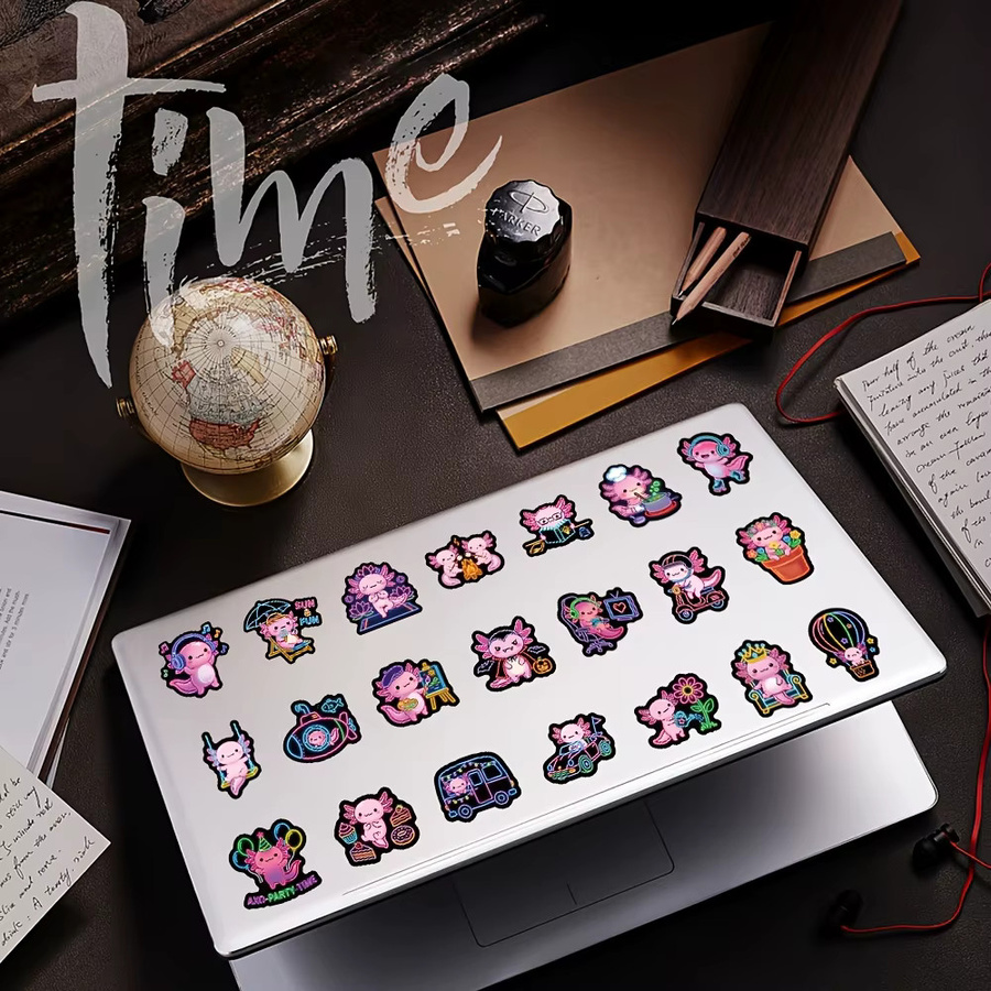 50 Stück Neon-Axolotl Aufkleber in Multicolour als bunte Cartoon-Doodles zur Dekoration von Laptops, Handyhüllen und Wasserflaschen - Bild 4