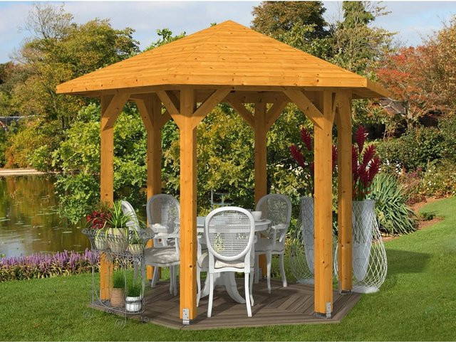 Skan Holz Pavillon Nancy 1 aus Leimholz in Eiche hell und Beige, B/T/H: 360 x 312 x 250 cm - Bild 1