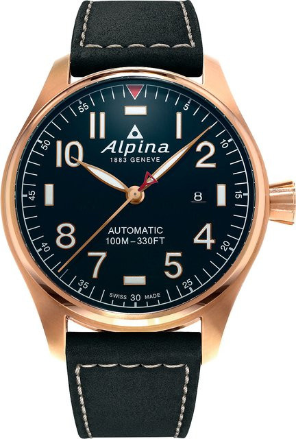 Alpina Startimer Pilot Automatik Herrenuhr, Edelstahl, Leder, 44 mm, Blau - Bild 1