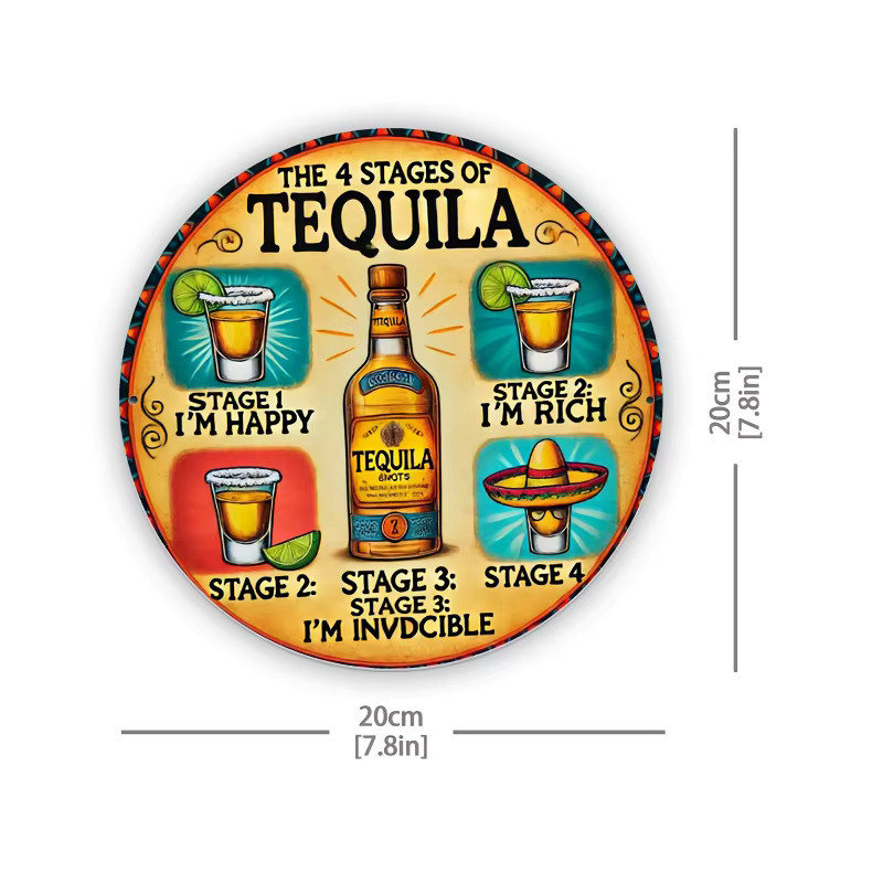 Potdemiel Retro Metal Aluminiumgemälde Die vier Stufen von Tequila, kreisförmig, Mehrfarbig, Durchmesser: 19,8 cm - Bild 2