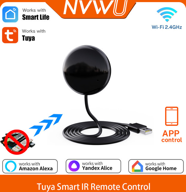 Tuya WiFi Smart IR-Fernbedienung zur universellen Steuerung von TV und DVD, kompatibel mit Alexa und Google Home, Schwarz - Bild 1