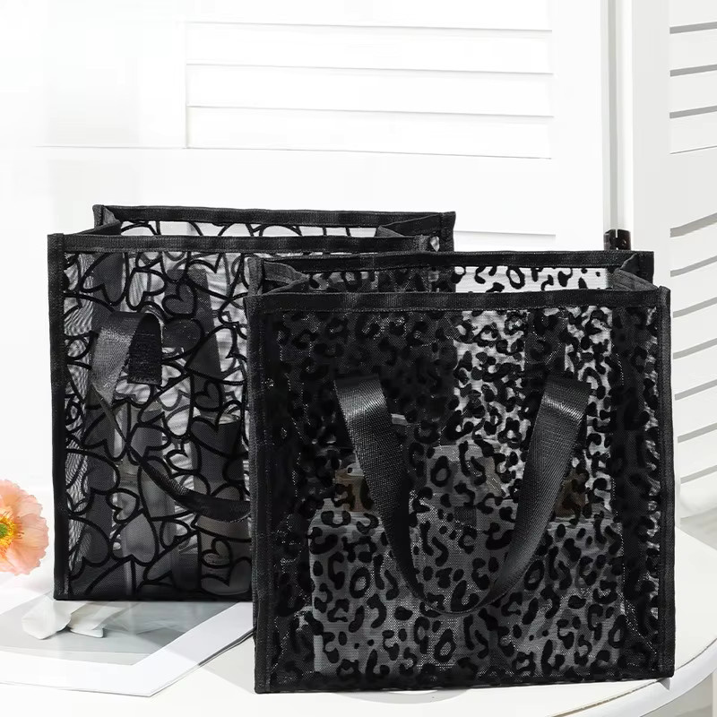 Transparente Love-Make-up-Tasche aus Mesh in Schwarz als Aufbewahrungstasche für Make-up-Pinsel und Kosmetik MS05 - Bild 1