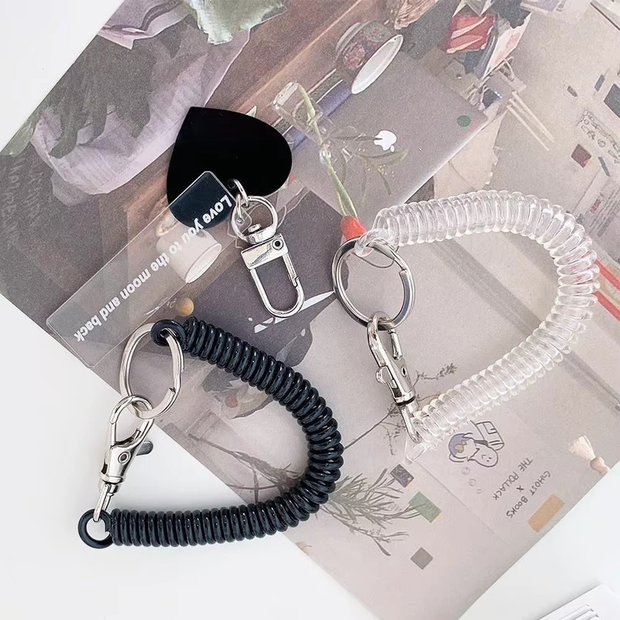 Elastischer Spiralschlüsselanhänger mit Metall-Karabiner in Weiß für Outdoor und Telefon - Bild 1