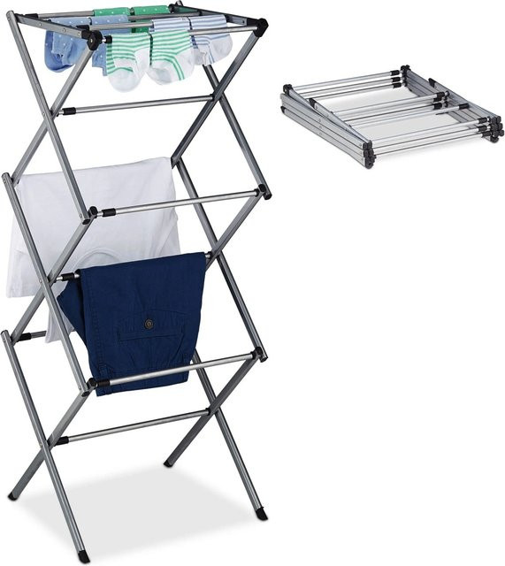 Relaxdays Standtrockner aus Edelstahl in Silber, klappbar und ausziehbar, B: 105 cm, H: 73 cm, T: 37 cm - Bild 1