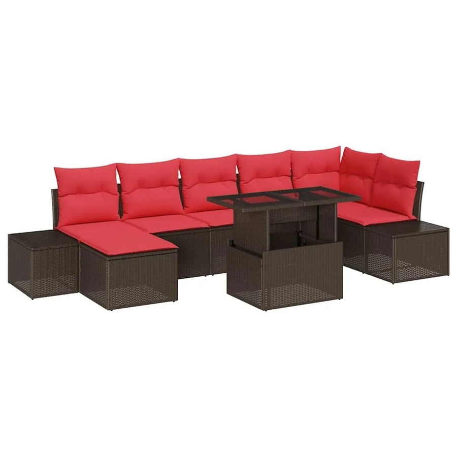 vidaXL Gartenmöbel-Set aus Poly-Rattan in U-Form mit 8 Kissen in Braun und Rot - Bild 2