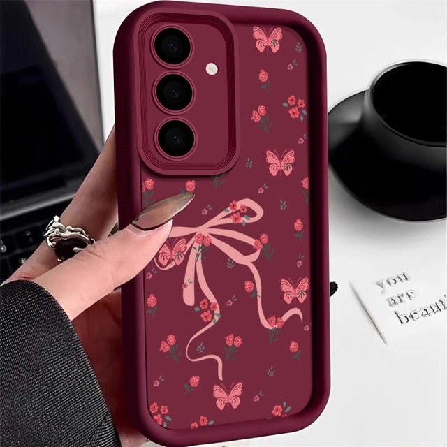 Rosa Handyhülle mit Schleifen und Blumen für Samsung Galaxy Modelle (A56, A36, A26, A16 5G, A55, A35, A15, A54, A34, S20 FE, S21, S22 Plus, S23, S24, S25 Ultra) - Bild 1