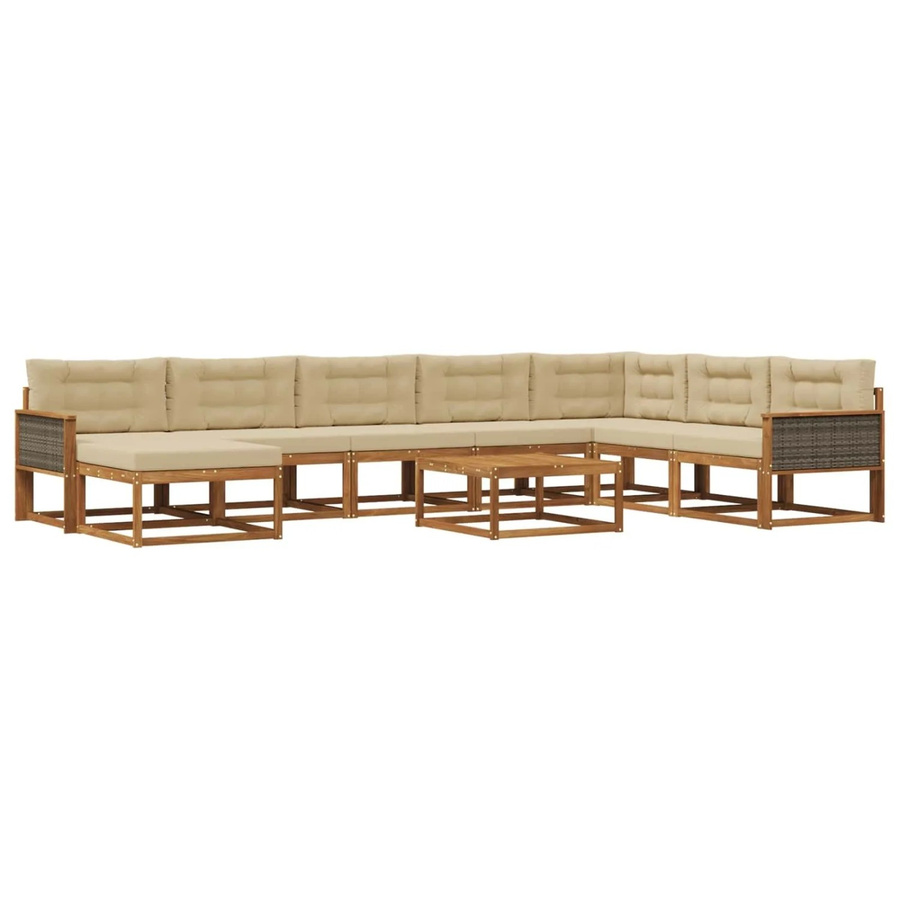 vidaXL Outdoor-Sofagarnitur L-Form aus Akazienholz mit 9 Kissen in Natur und Beige - Bild 2