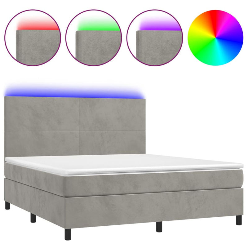 Vidaxl Kontinentalbett mit Matratze und LED in Grau aus Samt, B/T: 180 x 200 cm - Bild 2