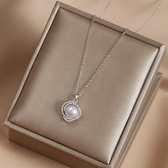 Perlenkette 925 Silber, Perle, Damen, grau - Bild 1