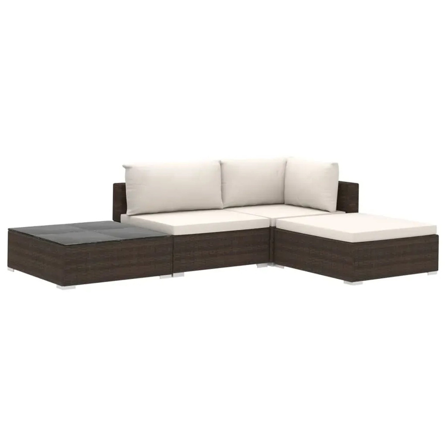 vidaXL 4-tlg Garten-Lounge-Set aus Poly Rattan in Braun mit Auflagen und pulverbeschichtetem Stahlrahmen - Bild 2