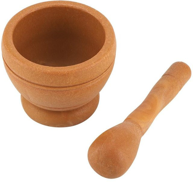 CosyHome Mörser und Stößel Set aus Kunststoff in Braun zur manuellen Zerkleinerung von Knoblauch, Gewürzen und Kräutern - Bild 1