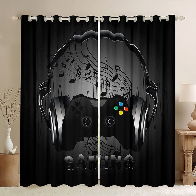 Yiran Furniture Gaming Vorhänge Rot mit Gamepad-Motiv, 2er-Set, Breite: 60 cm, Höhe: 60 cm - Bild 1