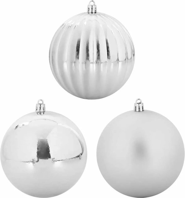 vidaXL Weihnachtskugel-Set aus Kunststoff in Silber, 15-teilig, runde Weihnachtskugeln zum Aufhängen - Bild 1
