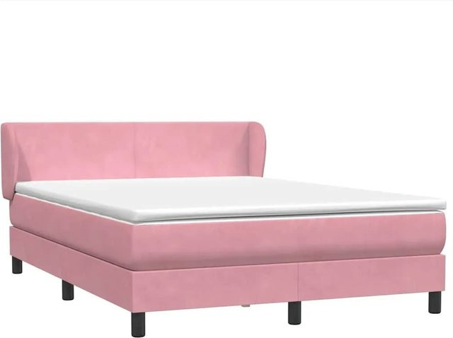 vidaXL Boxspringbett mit Matratze in Rosa und Weiß aus Samt, Hybrid-Design mit Taschenfederkern, B/T/H: 140 x 220 x 78 cm - Bild 1
