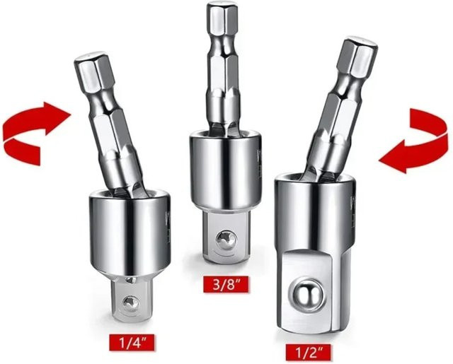 Ninth World Universalgelenkstange mit Sechskantschaft auf viereckiger Buchse als Umrüstkopf für Handbohrmaschinen, 1/4 Zoll, 3/8 Zoll und 1/2 Zoll - Bild 1