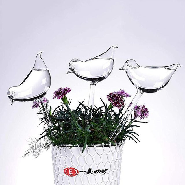 MarkMew Selbstbewässernde Pflanzenbewässerungskugeln aus Glas in transparenter Vogelform für Topfpflanzen und Zimmerpflanzen - Bild 1