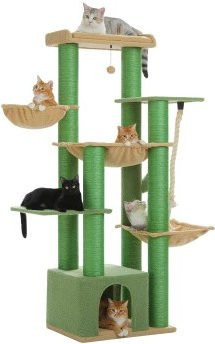 Pawz Road Kratzbaum für große Katzen mit Höhle und Hängematte aus Holz und Sisal, Höhe: 169 cm, Breite: 95 cm, Tiefe: 59 cm - Bild 1