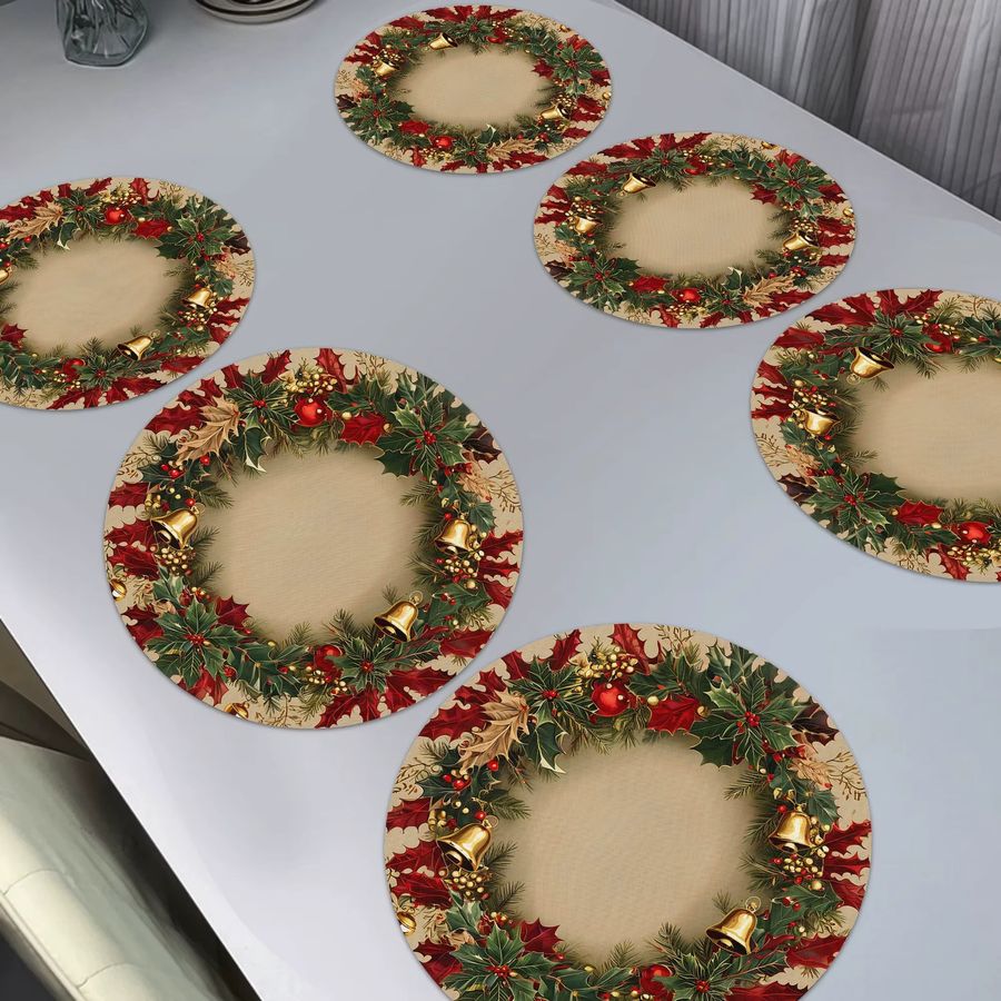 VIKAMA 6er Set Weihnachts Platzsets mit Holly Berry Design für die Tischdekoration - Bild 3